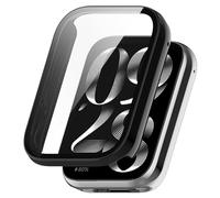 Funda rígida compatible con Xiaomi Smart Band 9 Pro/Smart Band 8 Pro, protector de pantalla de vidrio templado 9H transparente HD integrado, protección completa (negro)