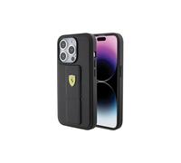 Funda rígida Ferrari con soporte y logotipo metálico para iPhone 15 Pro de 6,1", color negro - FEHCP15LGSPSIK