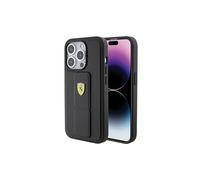 Funda rígida Ferrari con soporte y logotipo metálico para iPhone 15 Pro Max de 6,7", color negro - FEHCP15XGSPSIK