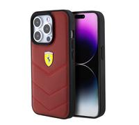 Funda rígida Ferrari de piel con costuras para iPhone 15 Pro de 6,1", color rojo - FEHCP15LRDUR