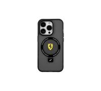 Funda rígida Ferrari para iPhone 15 de 6,1" con MagSafe y soporte de anilla, color negro - FEHMP15SUSCAK