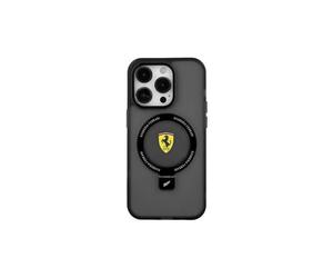 Funda rígida Ferrari para iPhone 15 de 6,1" con MagSafe y soporte de anilla, color negro - FEHMP15SUSCAK