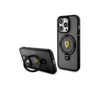 Funda rígida Ferrari para iPhone 15 Pro de 6,1" con MagSafe y soporte de anilla, color negro - FEHMP15LUSCAK