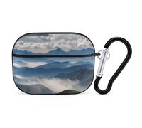 Funda rígida para AirPods Pro 2 con diseño de montañas y nubes, a prueba de golpes, para mujeres y hombres, compatible con Airpod Pro de 2ª y 1ª generación con llavero, color negro