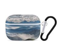 Funda rígida para AirPods Pro 2 con diseño de montañas y nubes, a prueba de golpes, para mujeres y hombres, compatible con Airpod Pro de 2ª/1ª generación con llavero, color blanco