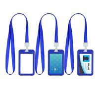 Funda rígida vertical para tarjetas de identidad, 3 piezas, transparente, doble cara, cordón para cuello, cuello azul, para el trabajo, negocios, autobús, pase