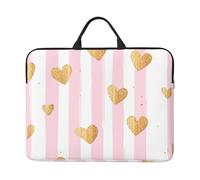 Funda romántica para laptop de 14 pulgadas, diseño de corazón dorado, para mujeres y hombres, resistente al agua, bolsa de transporte para computadora de negocios, a prueba de golpes