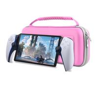 Funda rosa de Orzly para PlayStation Portal Remote Player para consola PS5 con accesorios, protección de viaje y almacenamiento para el cargador del auricular y más