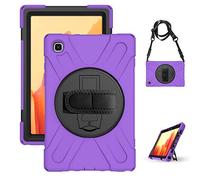 Funda Samsung Galaxy Tab A7 10.4 T500 T505 T507 T505N, Híbrido Tres Capas Funda Carcasa Protector con Correa de Bandolera/Correa de Mano, 360 Rotación Kickstand para Galaxy Tab A7 10.4" (Púrpura)