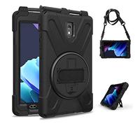 Funda Samsung Galaxy Tab Active 3 8" T570 T575 T577, Híbrido Tres Capas Funda Carcasa Protector con Correa de Bandolera/Correa de Mano, 360 Rotación Kickstand para Galaxy Tab Active 3 8" (Negro)