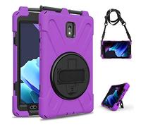 Funda Samsung Galaxy Tab Active 3 8" T570 T575 T577, Híbrido Tres Capas Funda Carcasa Protector con Correa de Bandolera/Correa de Mano, 360 Rotación Kickstand para Galaxy Tab Active 3 8" (Púrpura)