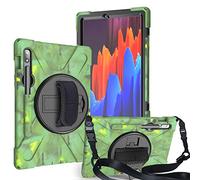 Funda Samsung Galaxy Tab S7 11 T870 T875, Híbrido Tres Capas Funda Carcasa Protector con Correa de Bandolera/Correa de Mano/Portalápiz, 360 Rotación Kickstand para Galaxy Tab S7 11" (Camuflaje)