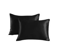 Funda Seda Almohada 2 Fundas de Almohada de Seda Satinada de Belleza de Seda Real, Funda de Almohada súper(Black,51x91cm 20x36in)