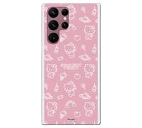 Personalaizer Funda Siliona Flexible Transparente para Samsung Galaxy S22 Ultra con Diseño de Hello Kitty patrón sobre Rosa - Carcasa TPU Compatible con Samsung Galaxy S22 Ultra
