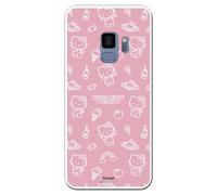 Funda Siliona Flexible Transparente para Samsung Galaxy S9 con Diseño de Hello Kitty patrón sobre Rosa - Carcasa TPU Compatible con Samsung Galaxy S9
