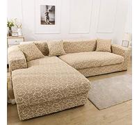 Funda Sofa 4 Plazas Chaise Longue Jacquard Amarillo Fundas para Sofa con Diseño Universal,Cubre Sofa Ajustables,Fundas Sofa Elasticas,Funda de Sofa Chaise Longue
