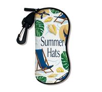 Funda suave con temática de playa, diseño vintage de sombrero de verano y concha, fundas de seguridad para gafas de sol con cierre de cremallera, portátil, S, Azul, 3x7 Inch