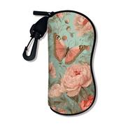 Funda suave de mariposa para gafas, diseño floral vintage, fundas de seguridad para gafas de sol con cierre de cremallera, almacenamiento portátil Neo, Melocotón, 3x7 Inch