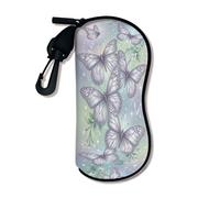 Funda suave de mariposa para gafas, elegante diseño de insectos violetas, fundas de seguridad para gafas de sol con cierre de cremallera, almacenamiento portátil Tra, Violeta, 3x7 Inch