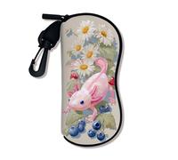 Funda suave floral para gafas, bonito diseño de ajolote y margaritas, fundas de seguridad para gafas de sol con cierre de cremallera, almacenamiento portátil, Melocotón, 3x7 Inch