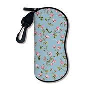 Funda suave floral para gafas, diseño vintage de flores de melocotón, fundas de seguridad para gafas de sol con cierre de cremallera, almacenamiento portátil para viajes, Azul, 3x7 Inch