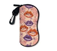 Funda suave floral para gafas, diseño vintage de labios de beso, fundas de seguridad para gafas de sol con cierre de cremallera, almacenamiento portátil Neop, Melocotón, 3x7 Inch