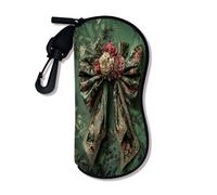 Funda suave floral para gafas, diseño vintage de rosas con cinta verde, fundas de seguridad para gafas de sol con cierre de cremallera, almacenamiento portátil de viaje, S, Verde, 3x7 Inch