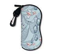 Funda suave marina para gafas, diseño náutico de conchas marinas, fundas de seguridad para gafas de sol con cierre de cremallera, almacenamiento portátil Neo, Azul, 3x7 Inch