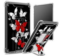 Funda suave para Amazon Kindle de 11ª generación 2022 de 6 pulgadas, parte trasera transparente con mariposa negra y roja, protección de esquinas a prueba de golpes con soporte duro
