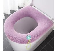 Funda suave para asiento de inodoro para cuencos redondos alargados estándar, alfombrilla de cojín de elastano lavable con cierre de gancho, almohadilla cálida y cómoda en gris/rosa/oscuro (rosa)