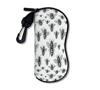 Funda suave para gafas de sol con diseño de abeja, diseño vintage de insectos blancos y negros con cierre de cremallera, portátil, Negro blanco, 3x7 Inch