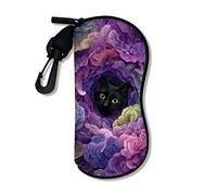 Funda suave para gafas de sol con diseño vintage de flores violetas y gatos, fundas de seguridad con cierre de cremallera, almacenamiento portátil, Violeta, 3x7 Inch