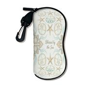 Funda suave para gafas de sol costera, diseño de conchas de playa, fundas de seguridad con cierre de cremallera, almacenamiento portátil de neopreno de viaje, Beige, 3x7 Inch