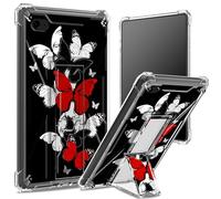 Funda suave para iPad de 9.7 pulgadas, iPad 6ª 5ª generación 2018 2017, iPad Air 2/iPad Air, parte trasera transparente con mariposa negra y roja, protección de esquinas a prueba de golpes con soporte