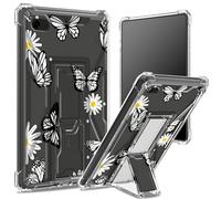 Funda suave para iPad de 9.7 pulgadas, iPad 6ª 5ª generación 2018 2017, iPad Air 2/iPad Air, parte trasera transparente con margarita negra, protección de esquinas, funda a prueba de golpes con