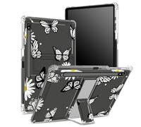 Funda suave para Samsung Galaxy Tab S8 Plus 2022/S7 FE 2021/S7 Plus 2020 de 12.4 pulgadas con soporte para bolígrafo S, parte trasera transparente con margarita negra, cubierta de protección de