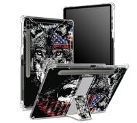 Funda suave para Samsung Galaxy Tab S9 FE Plus de 12.4 pulgadas 2023 SM-X610/ X616B/X618U con soporte para bolígrafo S, parte trasera transparente con bandera estadounidense de lobo, cubierta de