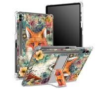 Funda suave para Samsung Galaxy Tab S9 FE Plus de 12.4 pulgadas 2023 SM-X610/ X616B/X618U con soporte para bolígrafo S, parte trasera transparente con zorro en flor, cubierta protectora de esquina con