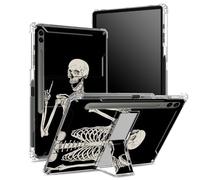 Funda suave para Samsung Galaxy Tab S9 FE Plus de 12.4 pulgadas 2023 SM-X610/ X616B/X618U con soporte para bolígrafo S, parte trasera transparente con esqueleto de calavera, cubierta de protección de