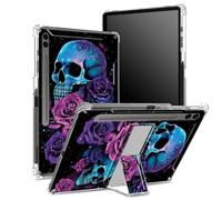 Funda suave para Samsung Galaxy Tab S9 FE Plus de 12.4 pulgadas 2023 SM-X610/ X616B/X618U con soporte para bolígrafo S, parte trasera transparente con calavera de azúcar neón, cubierta de protección