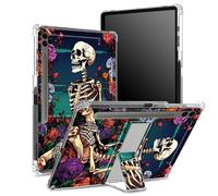 Funda suave para Samsung Galaxy Tab S9 FE Plus de 12.4 pulgadas 2023 SM-X610/ X616B/X618U con soporte para bolígrafo S, parte trasera transparente con calavera y flor, cubierta de protección de