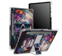 Funda suave para Samsung Galaxy Tab S9 FE Plus de 12.4 pulgadas 2023 SM-X610/X616B/X618U con soporte para bolígrafo S, parte trasera transparente con gafas, calavera de azúcar, cubierta de protección