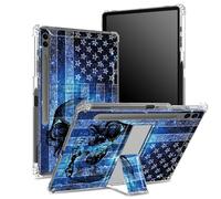 Funda suave para Samsung Galaxy Tab S9 FE Plus de 12.4 pulgadas 2023 SM-X610/ X616B/X618U con soporte para bolígrafo S, parte trasera transparente con bandera de calavera azul, cubierta de protección