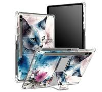 Funda suave para Samsung Galaxy Tab S9 FE Plus de 12.4 pulgadas 2023 SM-X610/ X616B/X618U con soporte para bolígrafo S, parte trasera transparente con gato acuarela, cubierta de protección de esquina