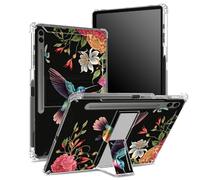 Funda suave para Samsung Galaxy Tab S9 FE Plus de 12.4 pulgadas 2023 SM-X610/ X616B/X618U con soporte para bolígrafo S, parte trasera transparente con flores de colibrí, cubierta protectora de esquina