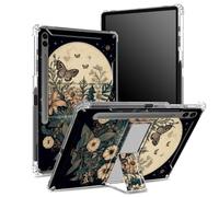 Funda suave para Samsung Galaxy Tab S9 FE Plus de 12.4 pulgadas 2023 SM-X610/ X616B/X618U con soporte para bolígrafo S, parte trasera transparente con mariposas y flores luna llena, cubierta de