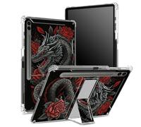 Funda suave para Samsung Galaxy Tab S9 FE Plus de 12.4 pulgadas 2023 SM-X610/ X616B/X618U con soporte para bolígrafo S, parte trasera transparente con rosas rojas dragón, cubierta de protección de