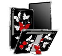 Funda suave para Samsung Galaxy Tab S9 FE Plus de 12.4 pulgadas 2023 SM-X610/ X616B/X618U con soporte para bolígrafo S, parte trasera transparente con mariposa negra y roja, cubierta de protección de