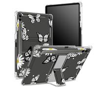 Funda suave para Samsung Galaxy Tab S9 FE Plus de 12.4 pulgadas 2023 SM-X610/X616B/X618U con soporte para bolígrafo S, parte trasera transparente con margarita negra, cubierta de protección de esquina