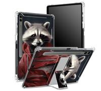 Funda suave para Samsung Galaxy Tab S9 FE Plus de 12.4 pulgadas 2023 SM-X610/ X616B/X618U con soporte para bolígrafo S, parte trasera transparente con mapache, cubierta de protección de esquina con